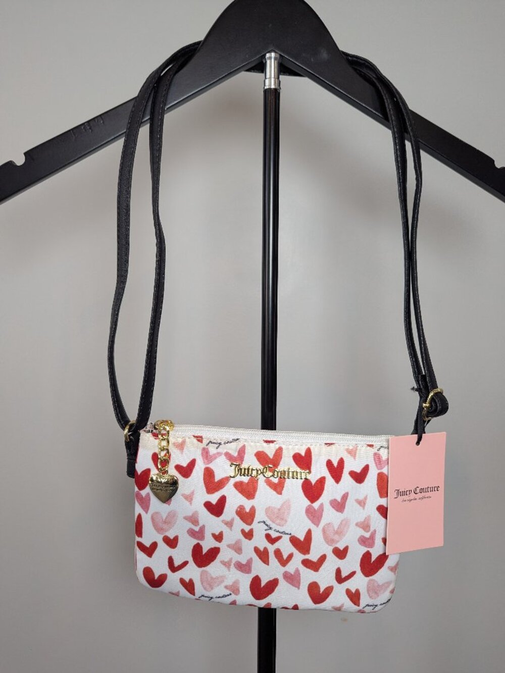 NWT Juicy Couture Triple Crossbody - Watercolor Hearts Print Y2K Glam Whimsical